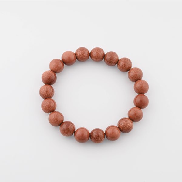 COPPER GOLDSTONE 11-13MM POLISHED ROUND BEADS ON 9.5-10" LENGTH ELASTIC BEADED BRACELET FROM ITALY