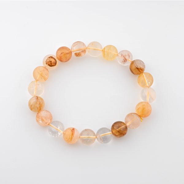 Golden Healer Quartz 12-13Mm Polished Round Beads On 10" Length Elastic Beaded Bracelet From Madagascar