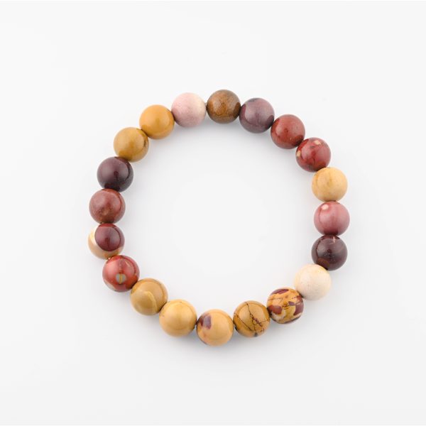 Mookaite Jasper 12-13Mm Polished Round Beads On 9-10" Length Elastic Beaded Bracelet From Australia