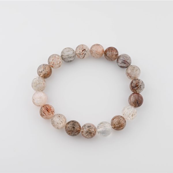 Rutliated Quartz 11-13Mm Polished Round Beads On 9.5-10" Length Elastic Beaded Bracelet From Brazil