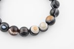 BLACK SARDONYX AGATE 12-13MM POLISHED ROUND BEADS ON 10" LENGTH ELASTIC BEADED BRACELET FROM INDIA - Image 3