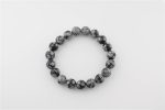 SNOWFLAKE OBSIDIAN 12-13MM POLISHED ROUND BEADS ON 10" LENGTH ELASTIC BEADED BRACELET FROM MEXICO