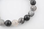 Black Tourmalinated Quartz (Schlor) 12-13Mm Polished Round Beads On 10" Length Elastic Beaded Bracelet From Brazil - Image 3