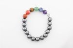 Hematite & Chakra Stones (Q, A, Sdl, Avt, Te, C, Rj) 12-13Mm Polished Round Beads On 10" Length Elastic Beaded Bracelet
