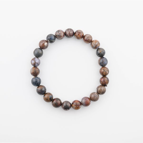 PIETERSITE 8-9MM POLISHED ROUND BEADS ON 8" LENGTH ELASTIC BEADED BRACELET FROM NAMIBIA