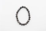 SILVER SHEEN OBSIDIAN 8-9MM POLISHED ROUND BEADS ON 7.5" LENGTH ELASTIC BEADED BRACELET FROM MEXICO