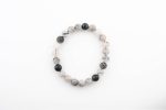 BLACK TOURMALINALTED QUARTZ (SCHLOR) 8-9MM POLISHED ROUND BEADS ON 8" LENGTH ELASTIC BEADED BRACELET FROM BRAZIL