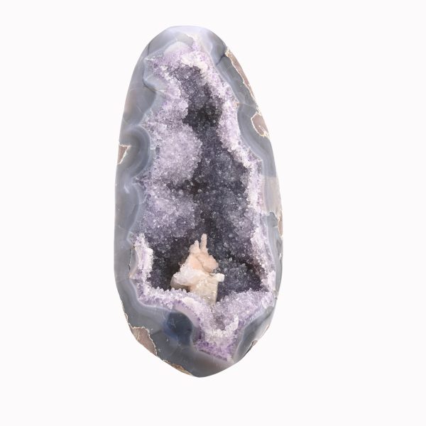 AMETHYST QUARTZ WITH BLUE LACE AGATE & DRUZE CALCITE CRYSTAL CLUSTER GEODE FROM URUGUAY