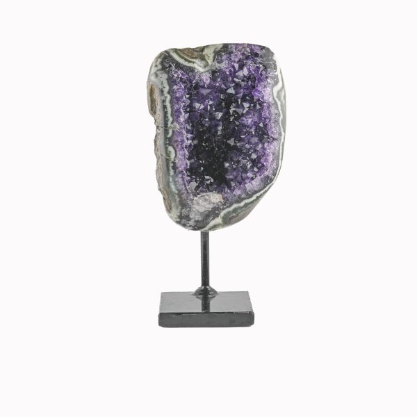 AMETHYST WITH CALCITE & MOSS AGATE POLISHED GEODE CRYSTAL CLUSTER ON CUSTOM STAND FROM BRAZIL