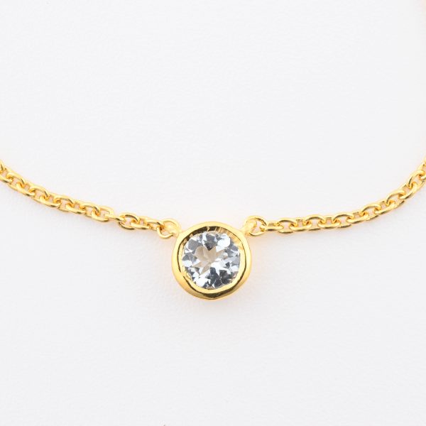 Faceted Stone On 18K Gold Vermeil .925 Ss 15" Necklace Aquamarine (Madagascar) Brilliant Round Stone
