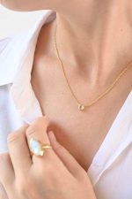 Faceted Stone On 18K Gold Vermeil .925 Ss 15" Necklace Aquamarine (Madagascar) Brilliant Round Stone - Image 4