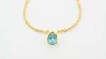Faceted Stone On 18K Gold Vermeil .925 Ss 15" Necklace Blue Apatite (Madagascar) Pear Stone
