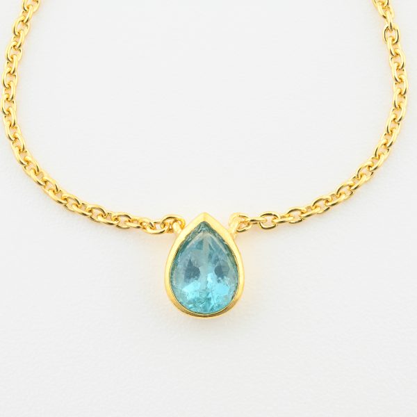 Faceted Stone On 18K Gold Vermeil .925 Ss 15" Necklace Blue Apatite (Madagascar) Pear Stone