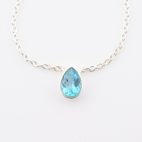 Faceted Stone Pairs On 0.925 Sterling Silver 15" Necklace Blue Apatite (Madagascar) Pear Stone