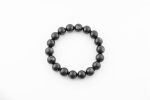 Hypersthene 12-13Mm Polished Round Beads On 9" Length Elastic Beaded Bracelet From Canada