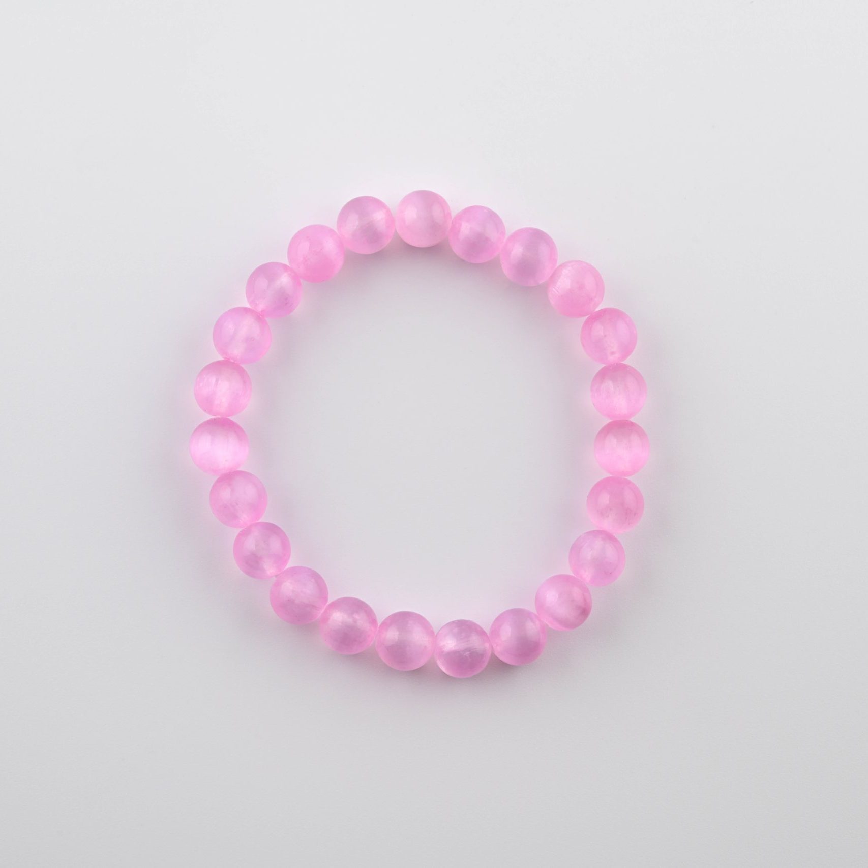 Pink Selenite (Satin Spar) 8-9Mm Polished Round Beads On 7.5