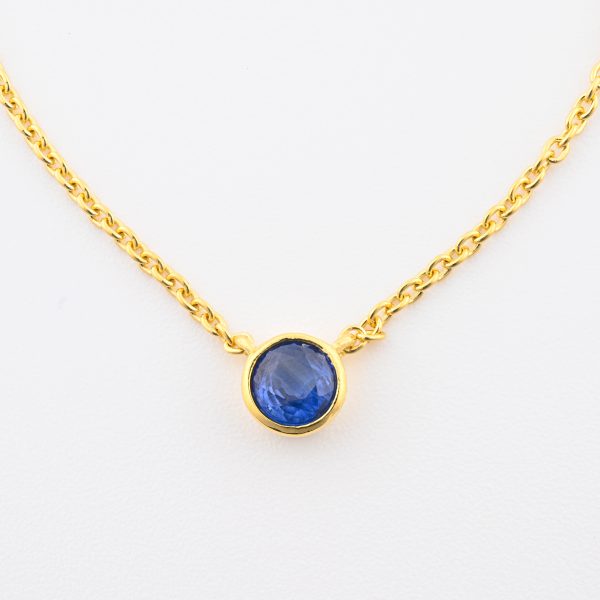 Faceted Stone On 18K Gold Vermeil .925 Ss 15" Necklace Blue Kyanite (Nepal) Brilliant Round Stone