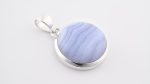 Blue Lace Agate (Namibia) Polished Stone on 0.925 Sterling Silver Pendant - Large Circle Stone