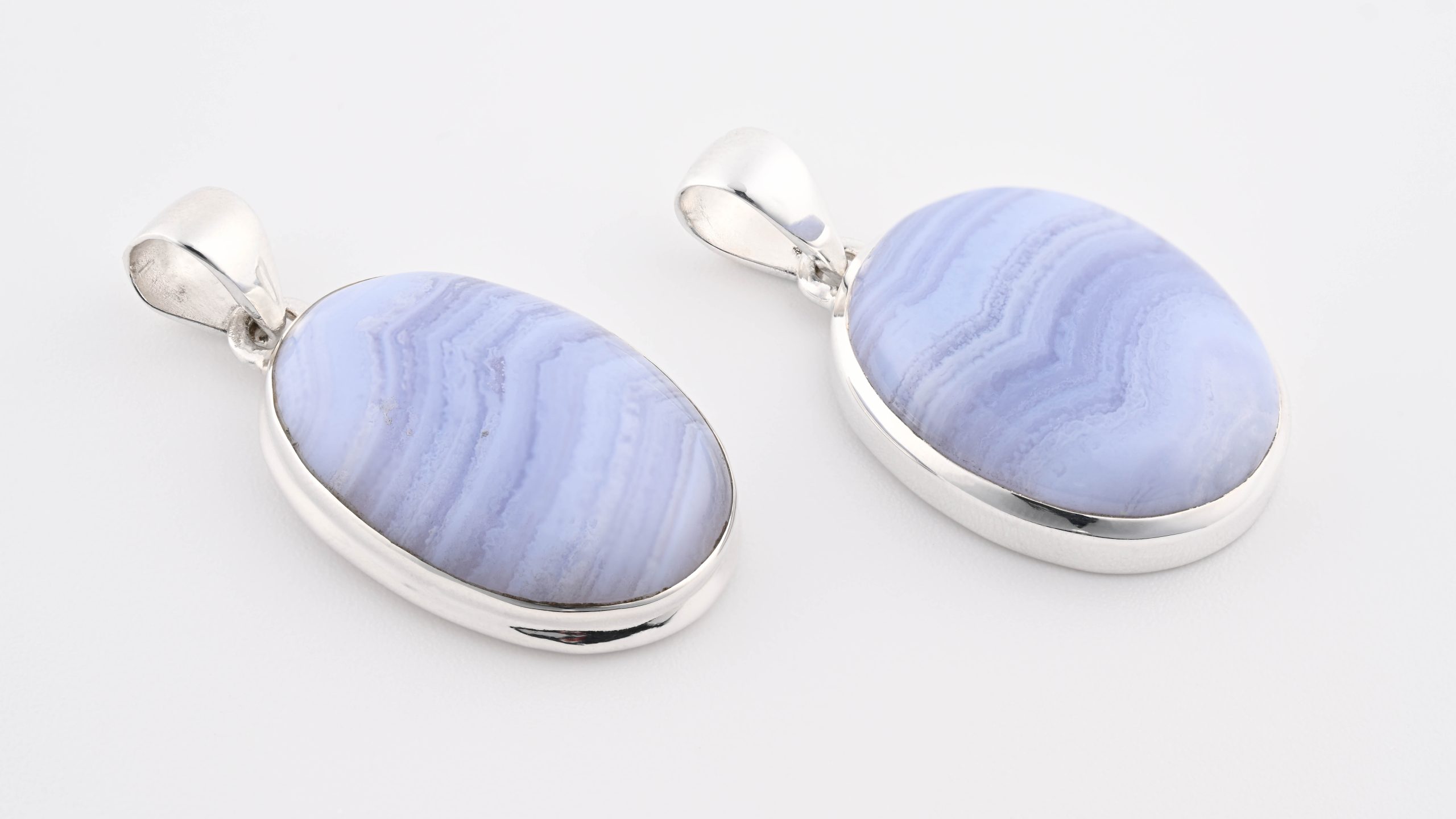 BLA-PP-LO-BLUE-LACE-AGATE-OVAL-PENDANT-STERLING-SILVER-BLUE-NAMIBIA-POLISHED-LEFT-SIDE-BAREFOOT-NATIVE.jpg Blue Lace Agate (Namibia) Polished Stone on 0.925 Sterling Silver Pendant - Large Oval Stone - Image 1
