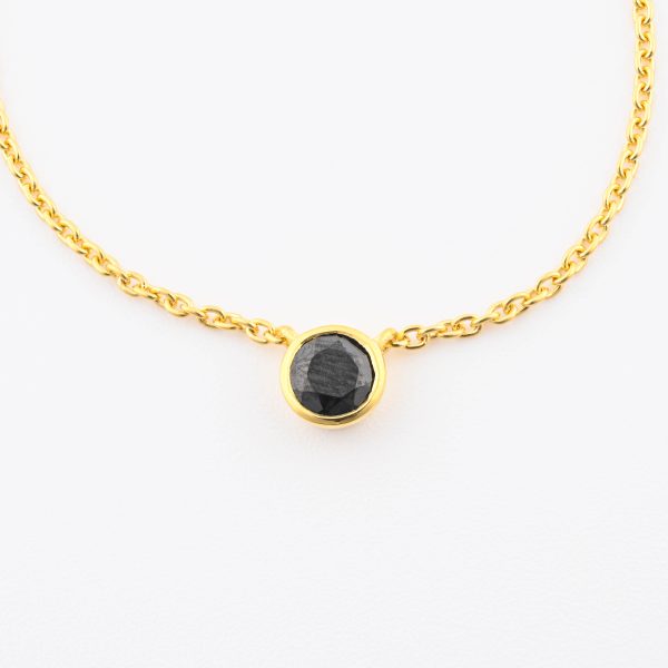 Faceted Stone On 18K Gold Vermeil .925 Ss 15" Necklace Black Spinel (India) Brilliant Round Stone