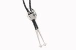 White Buffalo Pear Stone On Crimped/Twisted .925 Ss Bolo Tie With 44" Black Leather By Scott Skeets - Navajo - Image 3