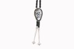 White Buffalo Pear Stone On Crimped/Twisted .925 Ss Bolo Tie With 46" Black Leather By Scott Skeets - Navajo - Image 3