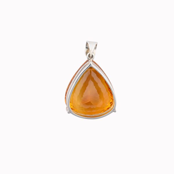 Citrine (Brazil) Jumbo Faceted Pear Stone on 3-Prong 0.925 Sterling Silver Pendant