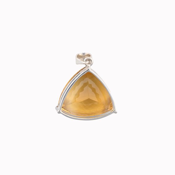 Citrine (Brazil) Jumbo Faceted Trilliant Stone on 3-Prong 0.925 Sterling Silver Pendant