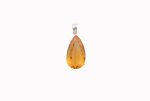 Citrine (Brazil) Large Faceted Pear Stone on 3-Prong 0.925 Sterling Silver Pendant