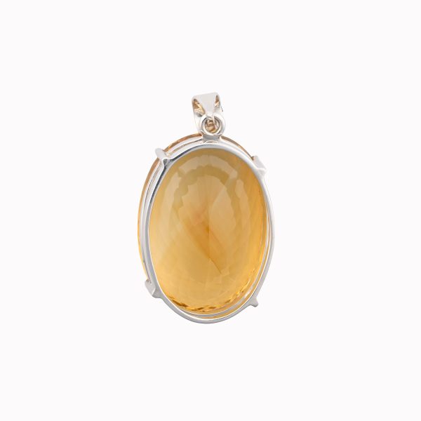 Citrine (Brazil) Jumbo Faceted Oval Stone on 4-Prong 0.925 Sterling Silver Pendant