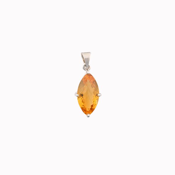 Citrine (Brazil) Large Faceted Marquise Checker Cut Stone on 4-Prong 0.925 Sterling Silver Pendant