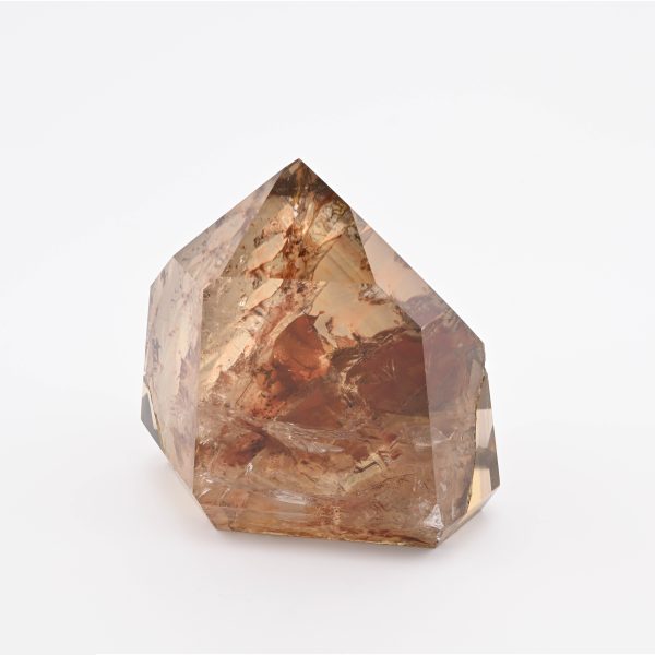 Citrine Quartz With Hematite Inclusion Crystal Point On Cut Base From Minas Gerais, Brazil