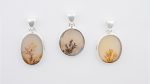 Dendritic Agate (India) Polished Stone on 0.925 Sterling Silver Pendant - Large Horizontal Oval Stone