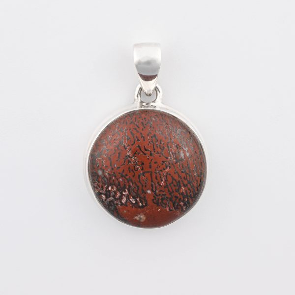 Dinosaur Bone Apatosaurus - 150 Mya (UT, USA) Polished Stone on 0.925 Sterling Silver Pendant - Circle Stone