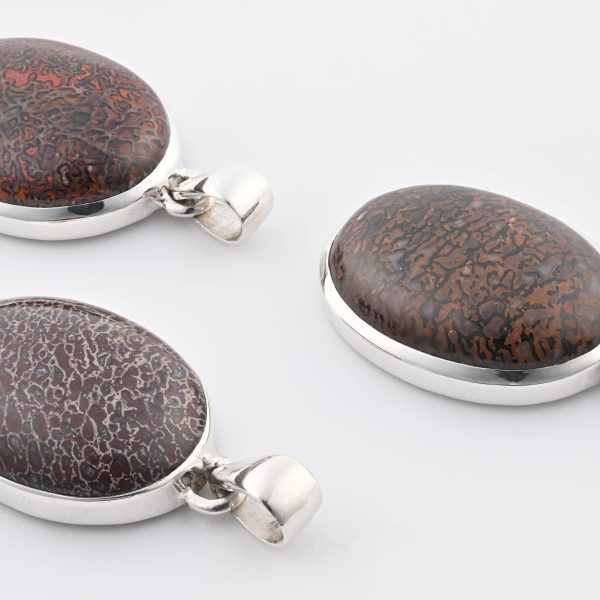 Dinosaur Bone Apatosaurus - 150 Mya (UT, USA) Polished Stone on 0.925 Sterling Silver Pendant - Large Oval Stone