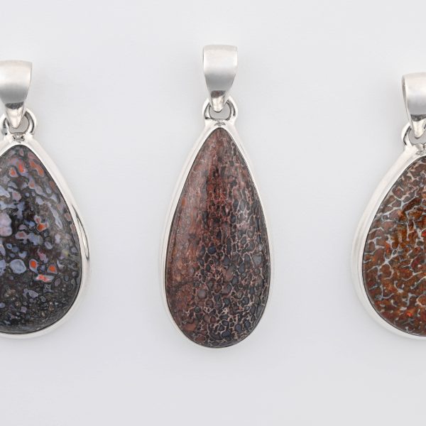 Dinosaur Bone Apatosaurus - 150 Mya (UT, USA) Polished Stone on 0.925 Sterling Silver Pendant - Large Pear Stone