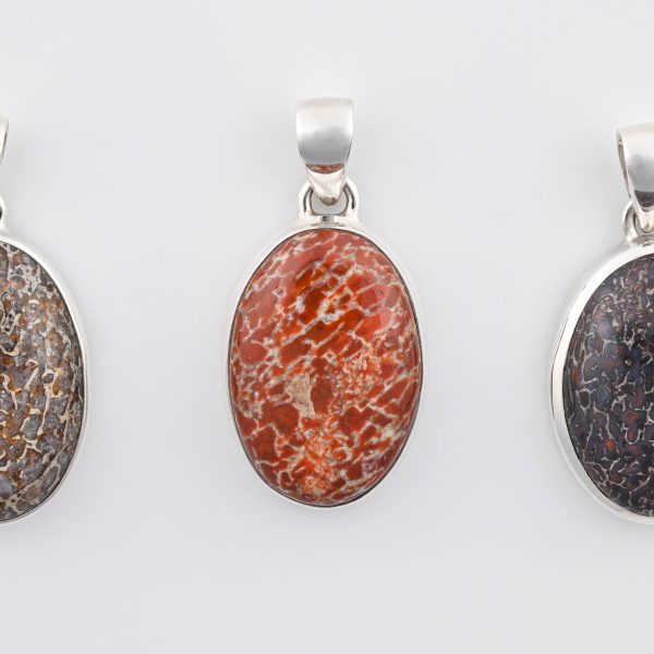 Dinosaur Bone Apatosaurus - 150 Mya (UT, USA) Polished Stone on 0.925 Sterling Silver Pendant - Medium Oval Stone