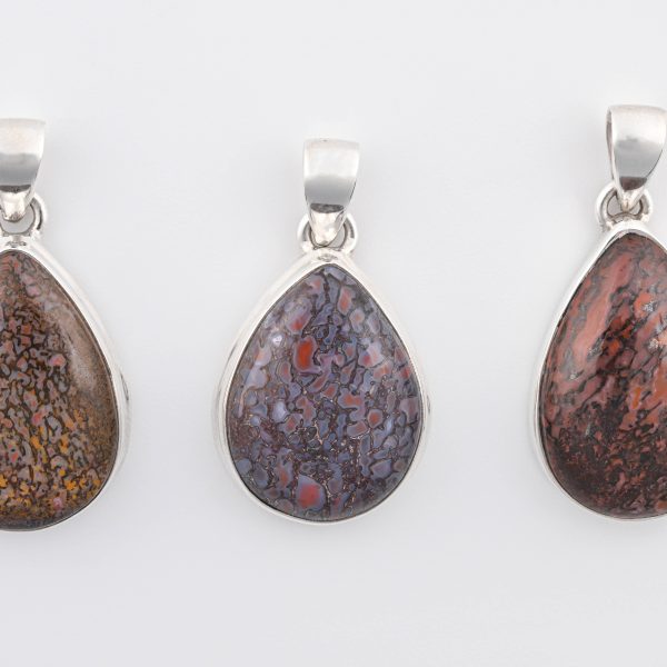 Dinosaur Bone Apatosaurus - 150 Mya (UT, USA) Polished Stone on 0.925 Sterling Silver Pendant - Medium Pear Stone