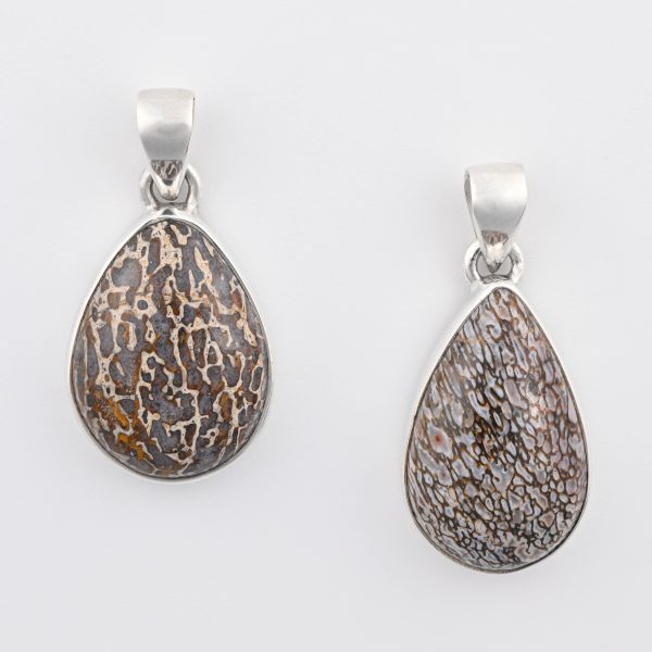 Dinosaur Bone Apatosaurus - 150 Mya (UT, USA) Polished Stone on 0.925 Sterling Silver Pendant - Small Pear Stone