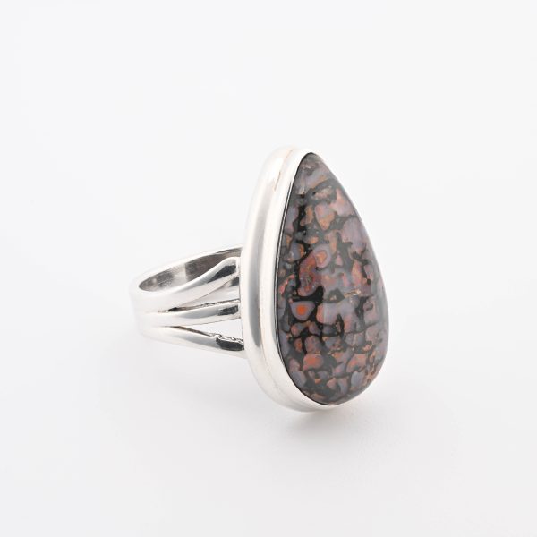 Dinosaur Bone Apatosaurus - 100 Mya (Ut, Usa) Large Polished Stone On 0.925 Sterling Silver Ring Size - 5.75 Pear Stone