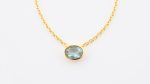 Faceted Stone On 18K Gold Vermeil .925 Ss 15" Necklace Green Fluorite (South Africa) Brilliant Oval Stone