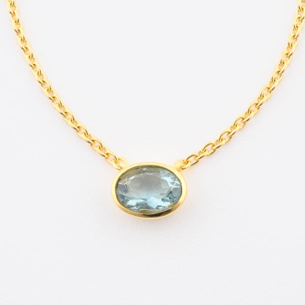 Faceted Stone On 18K Gold Vermeil .925 Ss 15" Necklace Green Fluorite (South Africa) Brilliant Oval Stone