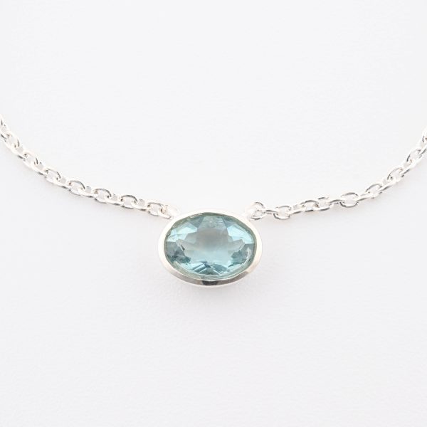 Faceted Stone Pairs On 0.925 Sterling Silver 15" Necklace Green Fluorite (South Africa) Brilliant Oval Stone