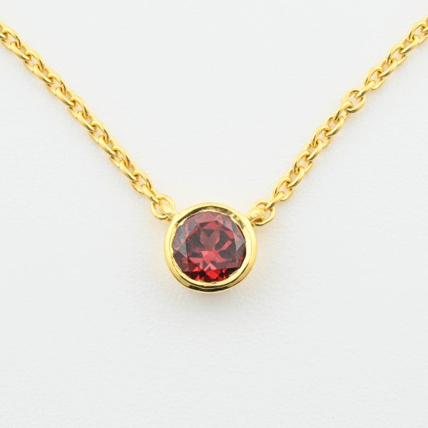 Faceted Stone On 18K Gold Vermeil .925 Ss 15" Necklace Garnet (Mozambique) Brilliant Round Stone