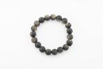 Gold Sheen Obsidian 13-14Mm Moon Beads On 10" Length Elastic Beaded Bracelet From Mexico