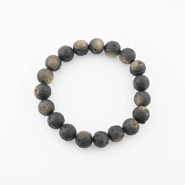 Gold Sheen Obsidian 13-14Mm Moon Beads On 10" Length Elastic Beaded Bracelet From Mexico