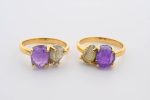 2-Stone Polished & Rough Stones On 18K Gold Vermeil 925 Ss Ring Labradorite (Madagascar) & Amethyst (Brazil) Size 8 - Image 2