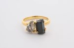 2-Stone Polished & Rough Stones On 18K Gold Vermeil 925 Ss Ring Tourmalinated Quartz (Sri Lanka) & Schlor (Brazil) Size 8