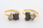 2-Stone Polished & Rough Stones On 18K Gold Vermeil 925 Ss Ring Tourmalinated Quartz (Sri Lanka) & Schlor (Brazil) Size 8 - Image 2