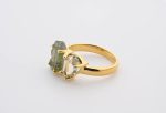 2-Stone Polished & Rough Stones On 18K Gold Vermeil 925 Ss Ring Moldavite (Czech Rep.) & Herkimer Diamond (Usa) Size 5 - Image 3